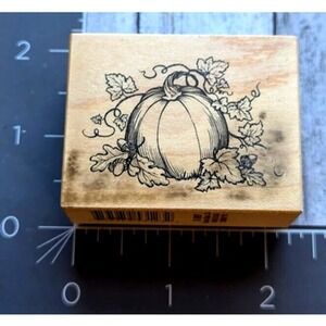 PSX Designs Pumpkin Leaves Fall Autumn D3097 Rubber Stamp Wood #H22